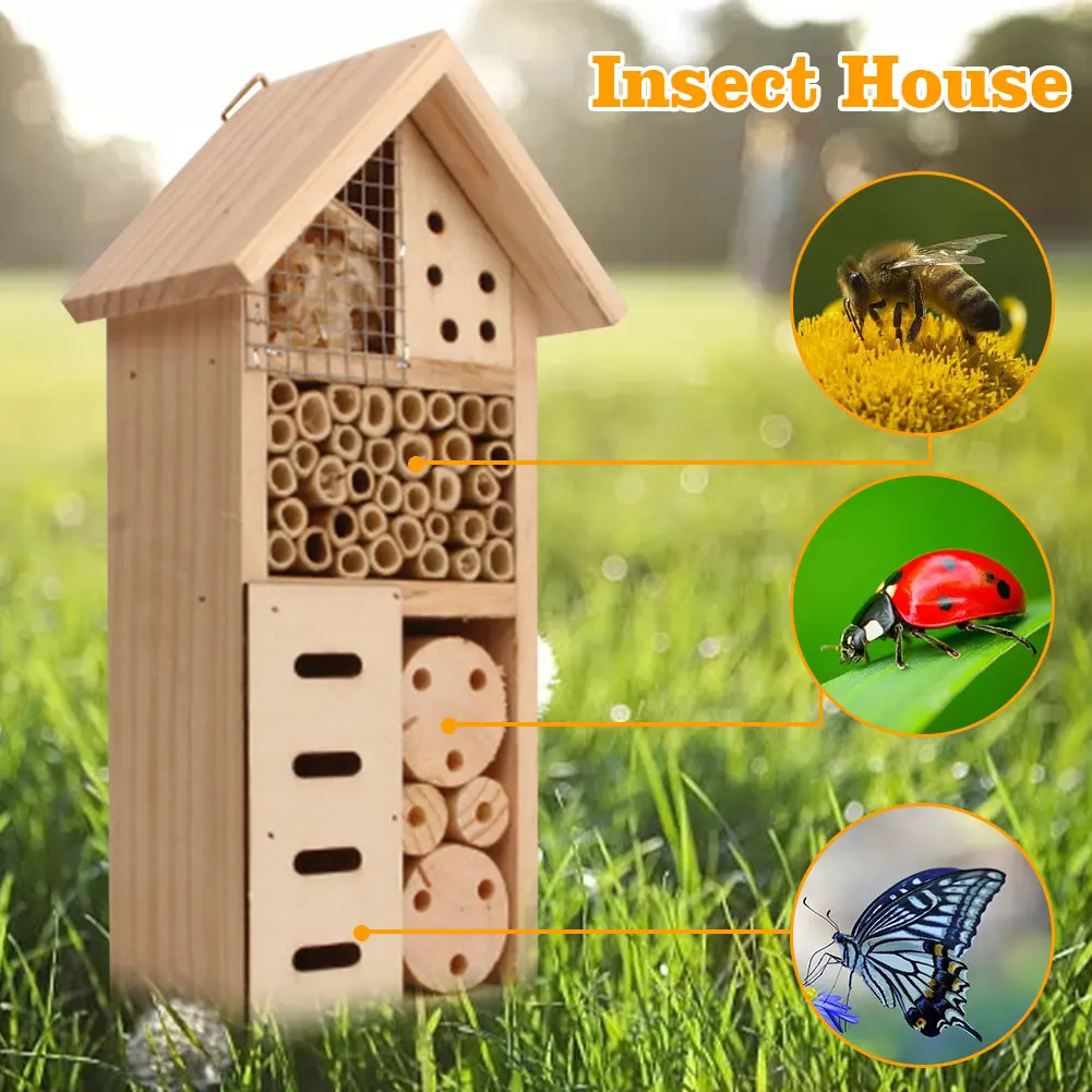 Qiilu Maison d'insectes Insecte en bois Bee House Wood Bug Room Hotel  Shelter Garden Decoration Nids Box - Cdiscount Animalerie