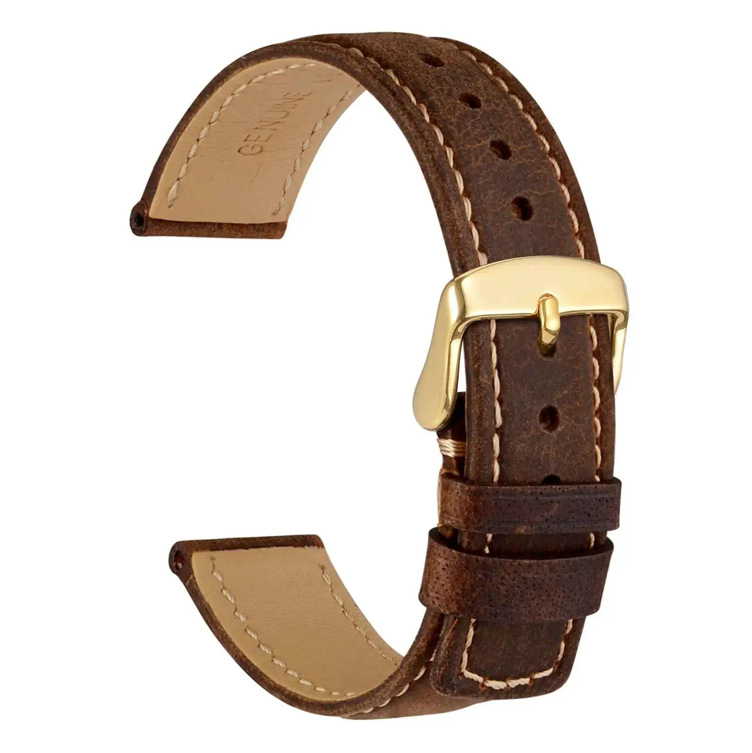 B-Gold Buckle WOCCI, Ретро стиль, коричневый кожаный ремешок, 18 мм, 20 мм, 22 мм, для мужчин и женщин, сменный мужской ремешок, ремешок для часов, браслет, позолоченная пряжка - Цвет ремешка: B-Gold Buckle