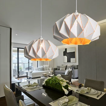 

Hanging Light White Black Modern Dinning Restaurant LED Chandelier Light Hollow Irregular Iron European 2 Pieces LED Bulbs E27