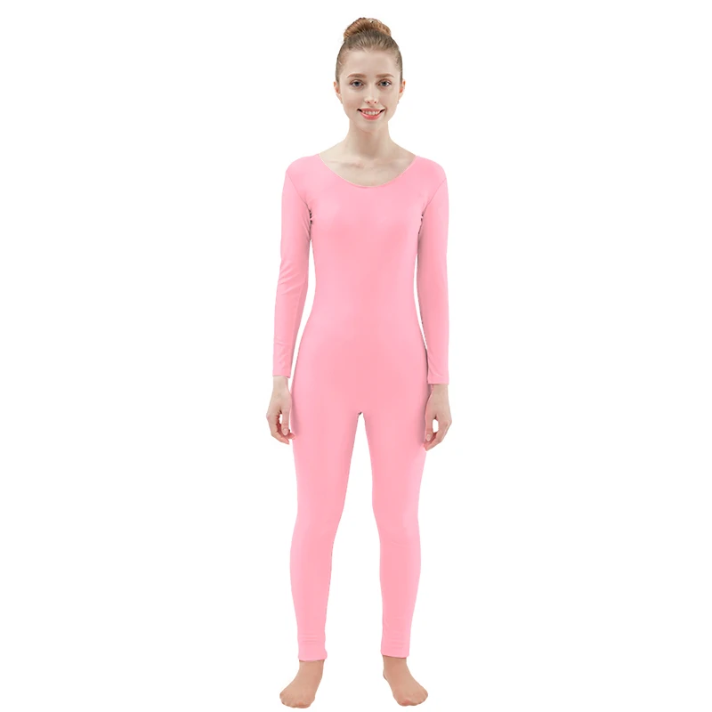 Ensnovo женский s спандекс боди длинный рукав, для йоги Unitard для девочки гимнастика, танцы балетный костюм боди для женщин черный костюм - Цвет: Pink