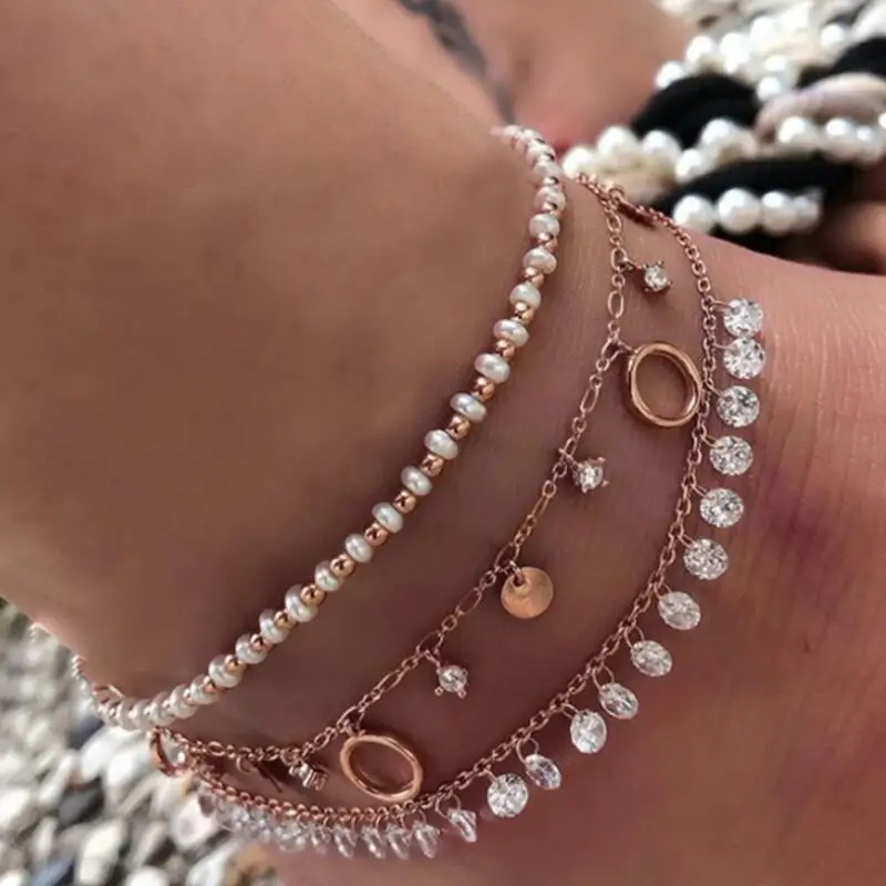 Tocona 3pcs/sets Clear Crystal Stone Tassel Anklets for Women Colorful Bead Geometric Wafer Foot Chain Summer Jewelry 8616 Tocona 3pcs/sets Clear Crystal Stone Tassel Anklets for Women Colorful Bead Geometric Wafer Foot Chain Summer Jewelry 8616