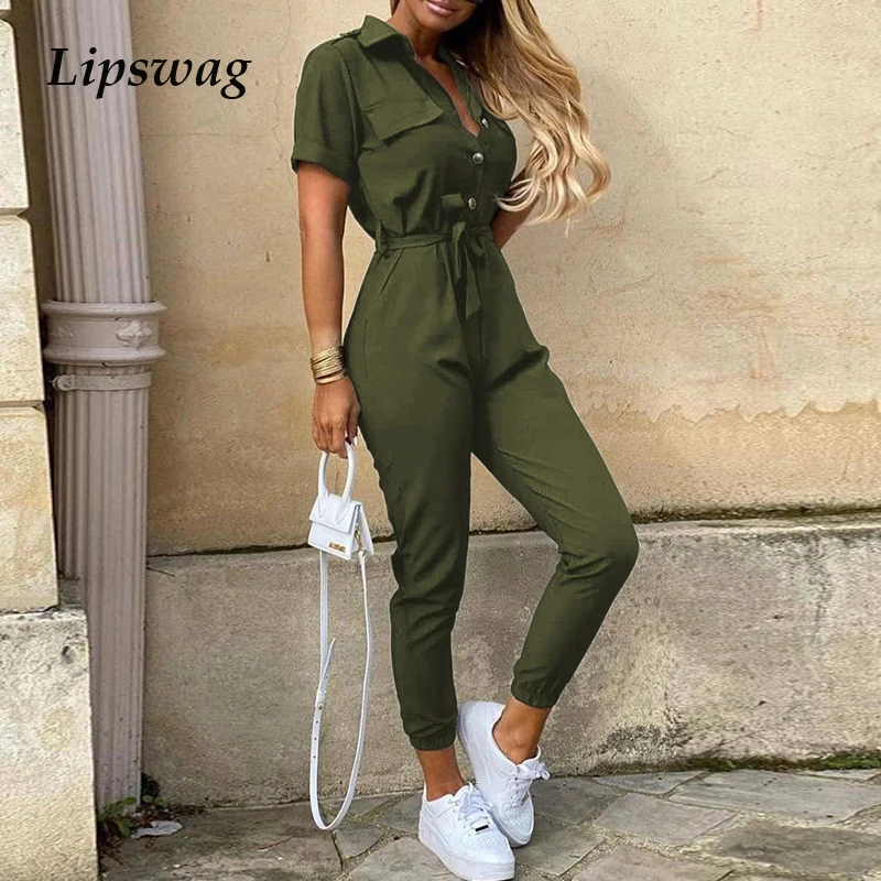 short sleeve button up jumpsuit