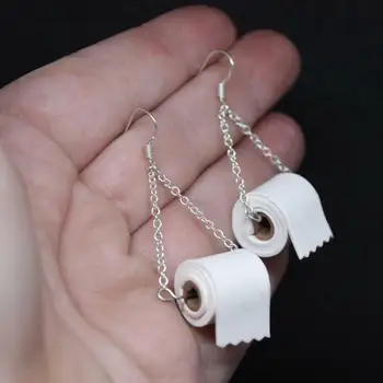 

Roll Paper Dangle Drop Earrings Funny 3D Tissue Geometric Drop Earrings Creative Paper Towel Toilet Paper Earrings For Women