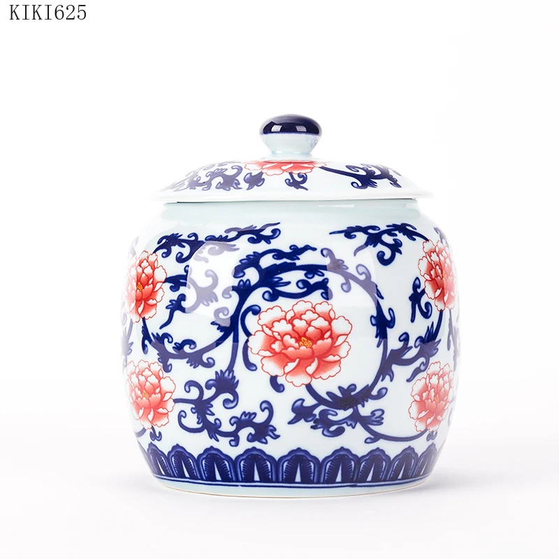 Chinese Style Blue and White Porcelain Tea Caddy Household Candy Nut Sealed Storage Jar Art Ceramic Storage Jar Home Decoration tea tin box tea canister ceramic storage jar