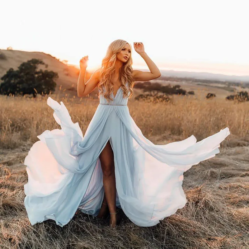 

abendkleider 2020 Long Prom Dresses Sexy Spaghetti Straps V-Neck Backless Long Prom Gown Evening Dresses Robe De Soiree