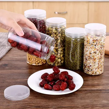 

Food Storage Box Clear Container Set With Pour Lids Kitchen Food Sealed Snacks Dried Fruit Grains Tank Storage Cereal Box #BL1