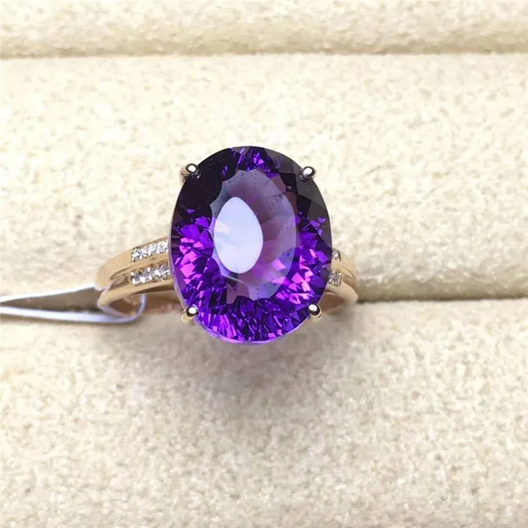 

5.9 Karat Natural Amethyst Ring 18k Gold with South Africa Genuine Diamond Quality High-Style Jewelry