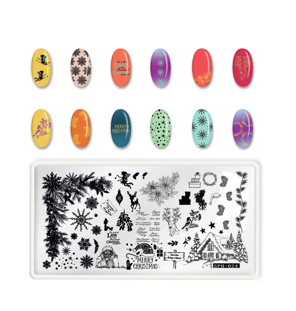 Бодрствование Рождество ногтей штамп пластины прямоугольник снежинки изображения штамповки ногтей трафареты Маникюр Шаблон инструменты - Цвет: SPH-024