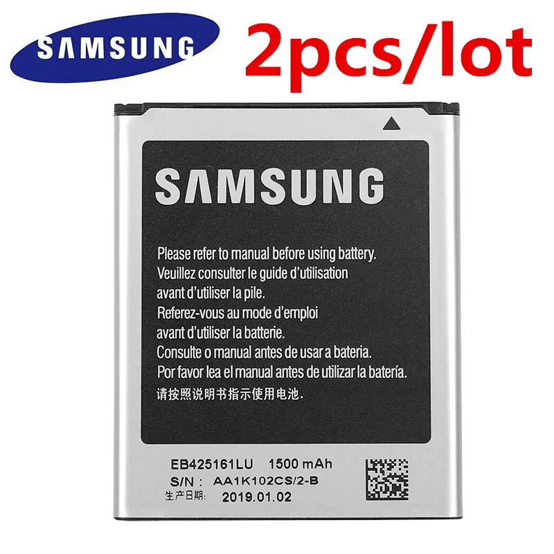 Аккумулятор Samsung EB425161LU 2 шт./Лот 1500 мАч для Galaxy S Duos S7562 S7566 S7568 i8160 S7582 S7560 S7580 i8190 i739 i669