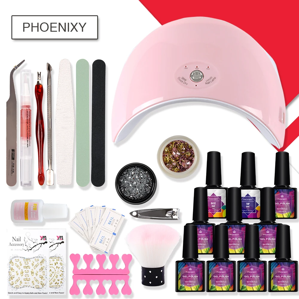 

Manicure Set Gel Nails Kits With UV LED 36w Dryer Lamp 8pcs Polish Set Top Base Coat Seimi Permanent Art Nail All For Manicure