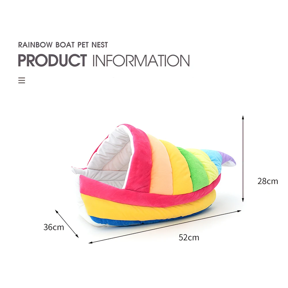 Cat Bed Nest Beautiful Rainbow Pet Bed Boat Soft Short Plush Pet House All Seasons Universal Pet Bed for Cats Small Dogs