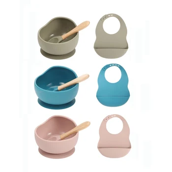 

New Colors Feeding set Food Grade Silicone Bibs Baby Plate Non-silp Suction Bowl Kids Tableware Waterproof Bib BPA Free Spoon