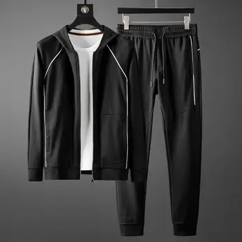 

New Mens Sets (hoodies+pants) Luxury Solid Color Hooded Men Sweatshirts Elastic Waist Sport Men Sets With Pants Plus Size 5XL