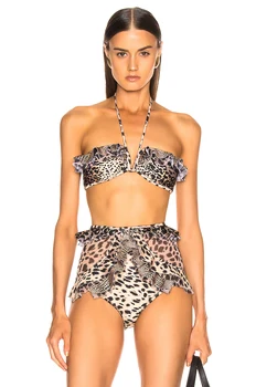 

2020 Europe and America woman Sexy Bikini Leopard printing stitching swimsuit Long rope Hanging neck Summer Swimwear