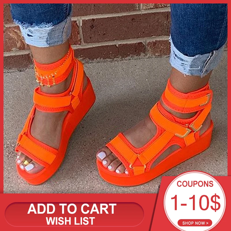 Сандалии Женские однотонные на платформе с открытым носком модная повседневная