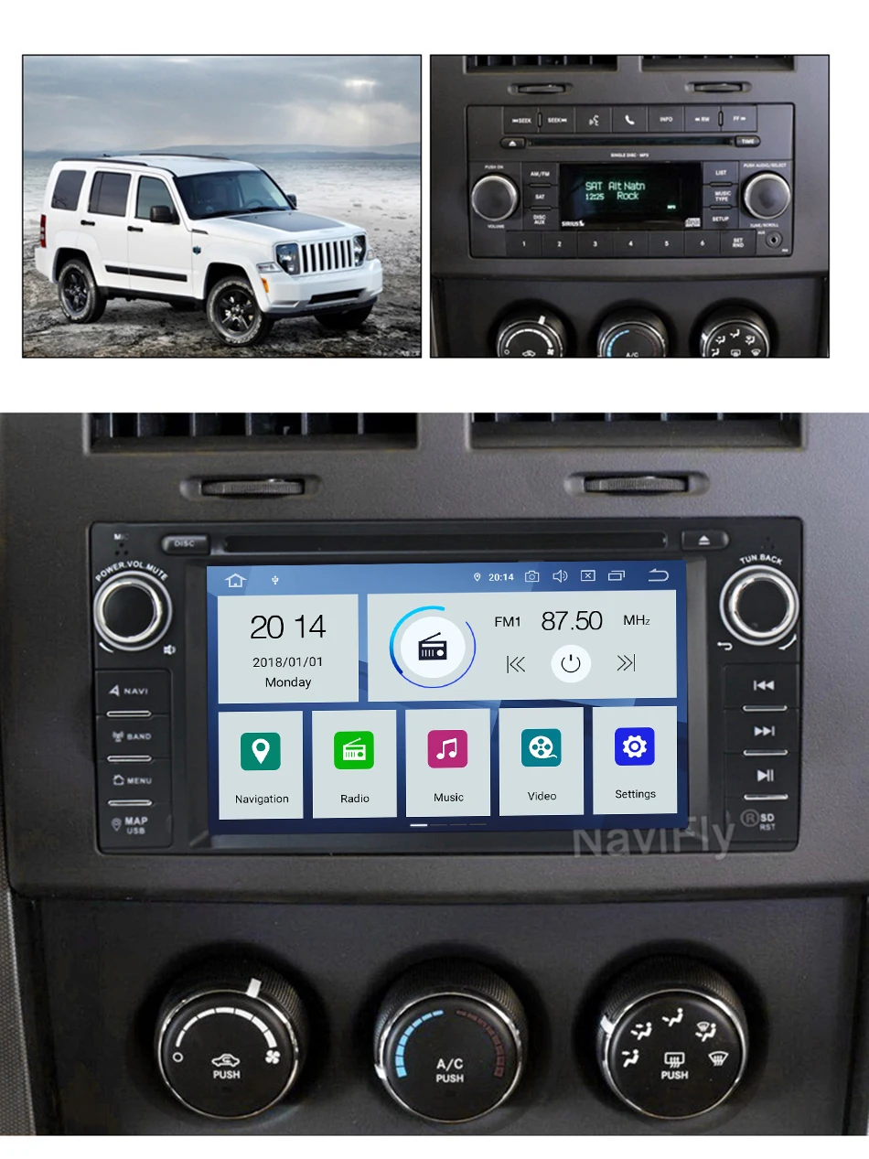 Best NaviFly IPS DSP 4GB+64GB Android 9.0 car dvd radio player for JEEP Patriot Liberty Wrangler Compass for DODGE for Chrysler 1