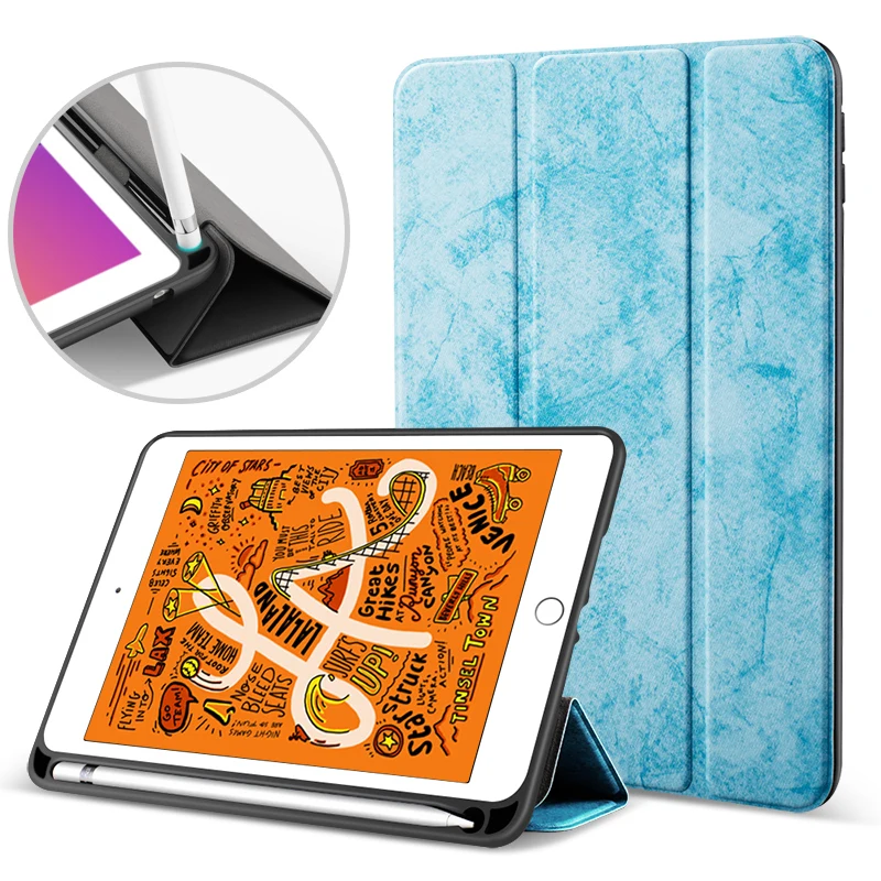 Чехол с карандаш держатель для iPad 9,7 дюйма( новые), ZVRUA тонкий Tri-fold из искусственной кожи Smart Cover у wake up sleep - Цвет: Light Blue