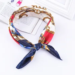 Fashion etiquette 50*50cm High Quality Scarf Women Small Soft Squares Decorative Head Scarf Stripe Print Kerchief Neck Wrap