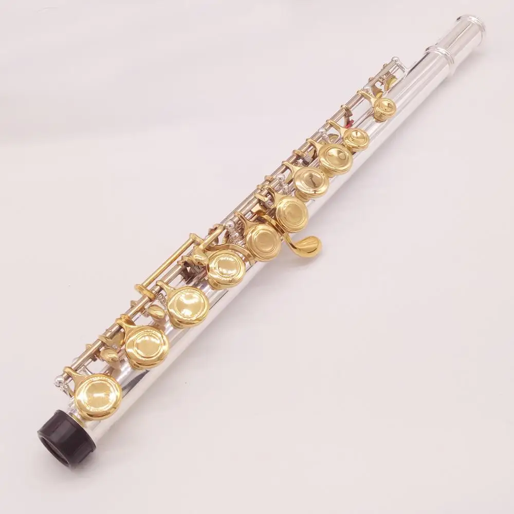 DeXin профессиональная флейта Посеребренная флейта золотой ключ инструмент промежуточный студенческий изогнутый головной сустав флейты 16 отверстие закрыть