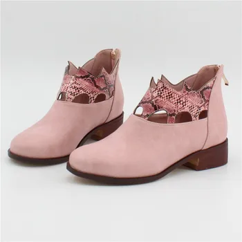 

Pu Women Ankle Boots Zip Peep Toe Footwear Thick Low Heels Female Boot Shoes Women 2020 Mixed Color Bootie Shoes