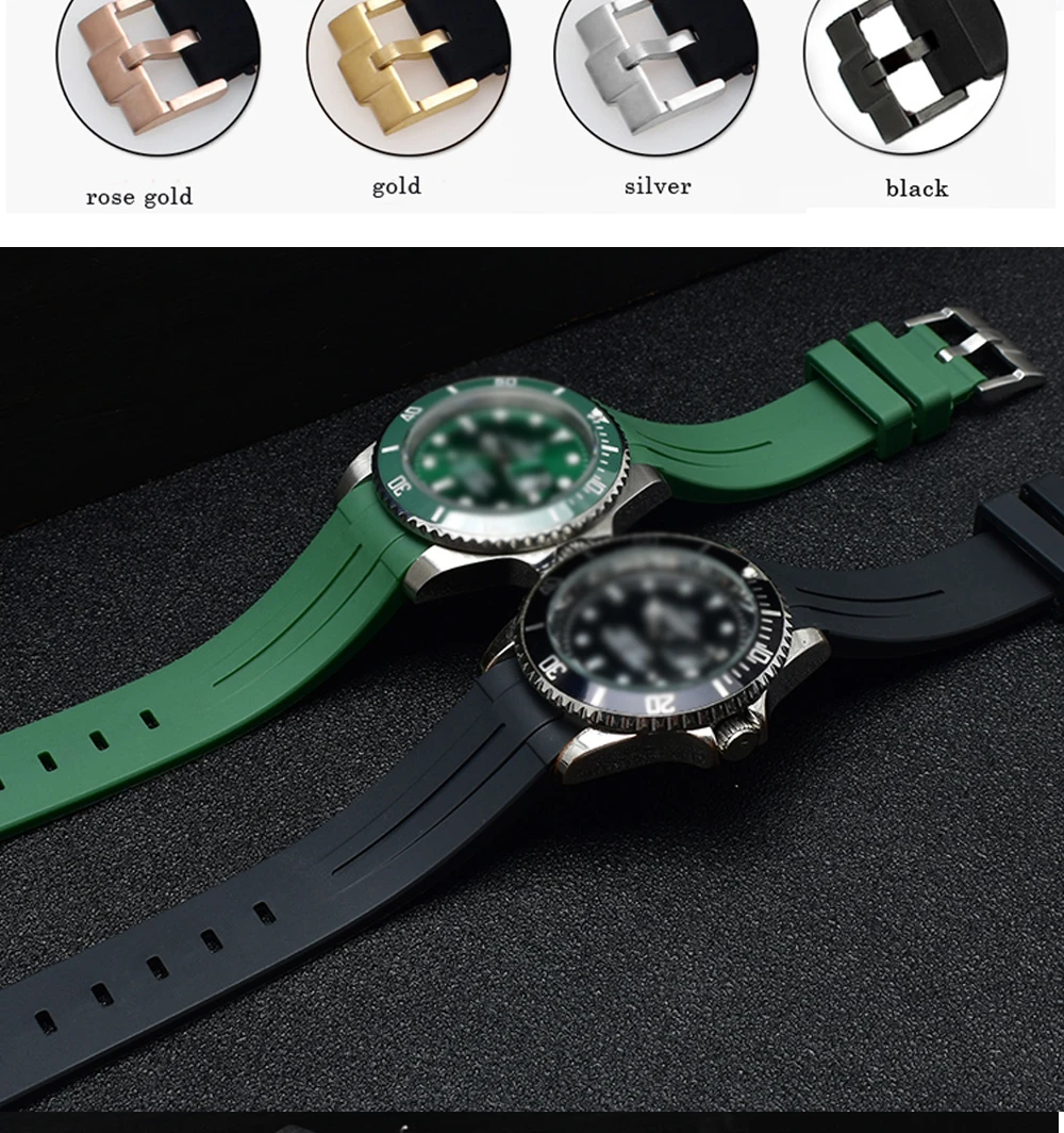 Силиконовый резиновый ремешок с загнутым концом 20 мм 21 мм ремешок для часов водонепроницаемый мягкий ремешок для часов зеленый синий цвет наручные часы