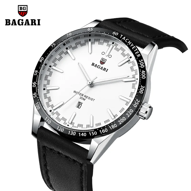 

Bagari New Style Simple Christmas Hot Selling Genuine Leather Brand Watch Men Night Light Waterproof Quartz Watch