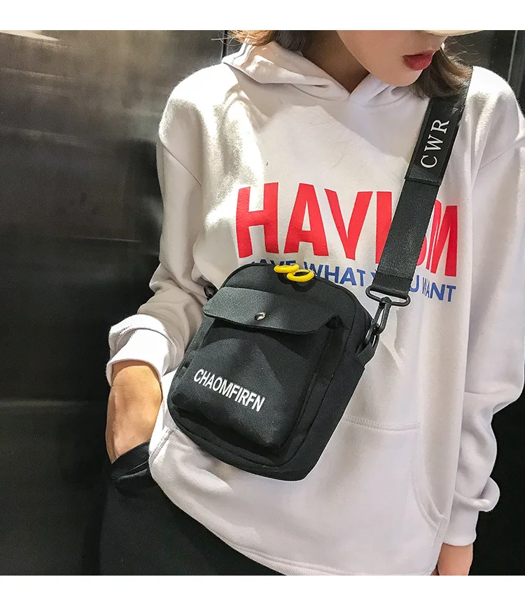 New Style Shoulder Fashion Korean-style Versatile Retro Laziness-Style Students INS Online Celebrity Black Canvas Bag Women