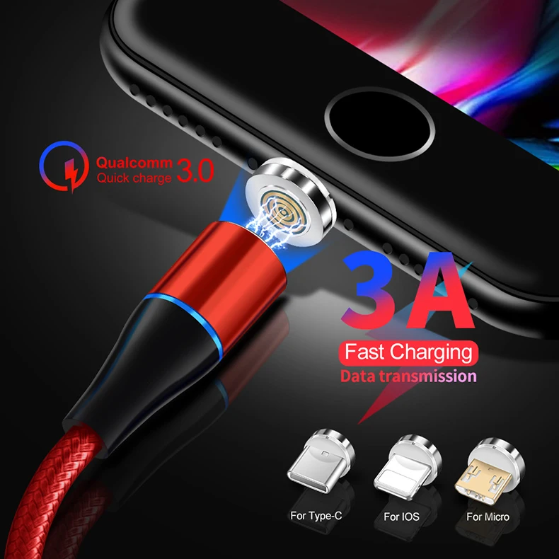 3A Magnetic Cable Fast 3A For iPhone XS XR Quick Micro Usb Type C Cord Cable For Xiaomi Samsung Phone Charging Data Cord (1)