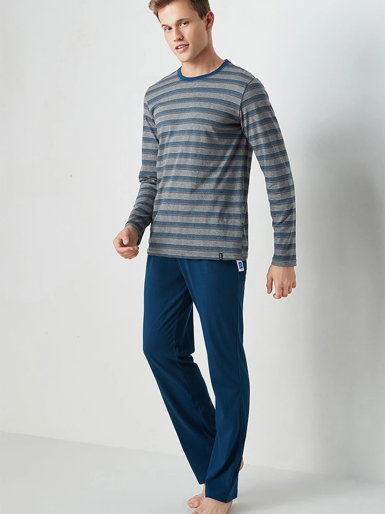 Men's Cotton Pajamas Set long sleeve Sleepwear Striped Casual Home clothing Autumn Winter Pajamas Pajama Sets Pyjamas Pijama Men's Cotton Pajamas Set long sleeve Sleepwear Striped Casual Home clothing Autumn Winter Pajamas Pajama Sets Pyjamas Pijama