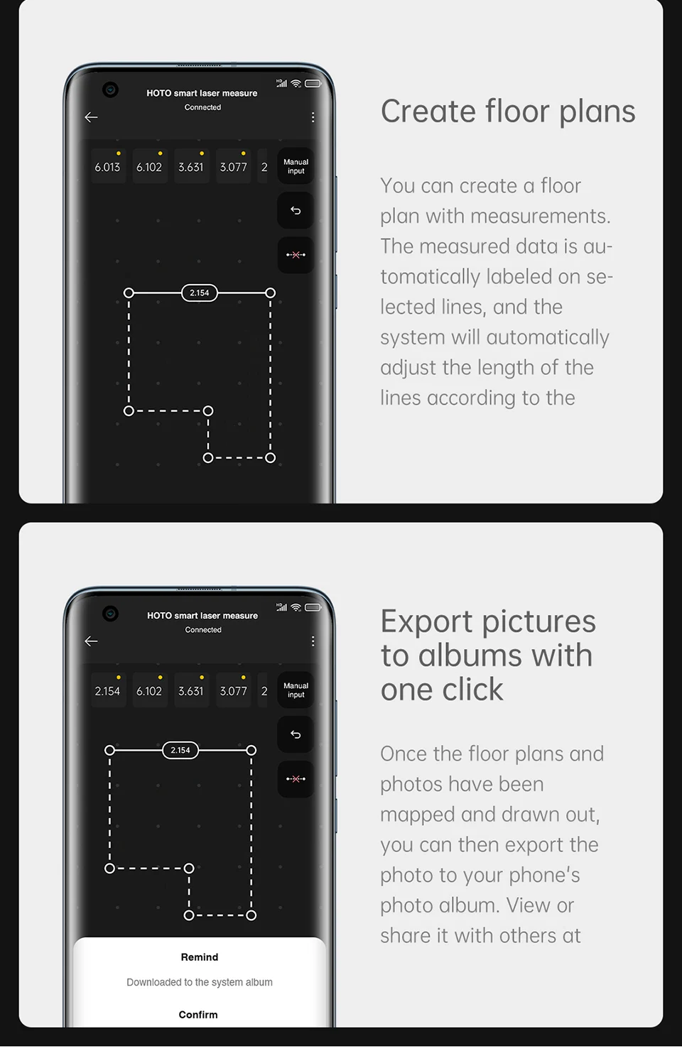 HOTO Laser Tape Measure Smart Laser Rangefinder Intelligent 30M Laser