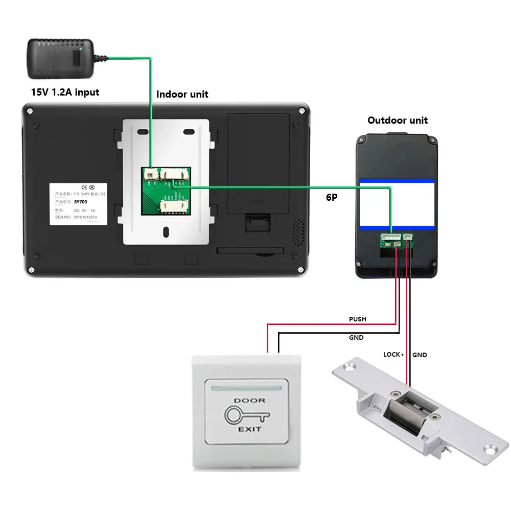 7 дюймовые часы с записью времени беспроводной Wifi RFID видео-телефон двери дверной звонок Домофон Система входа без электрического удара дверной замок