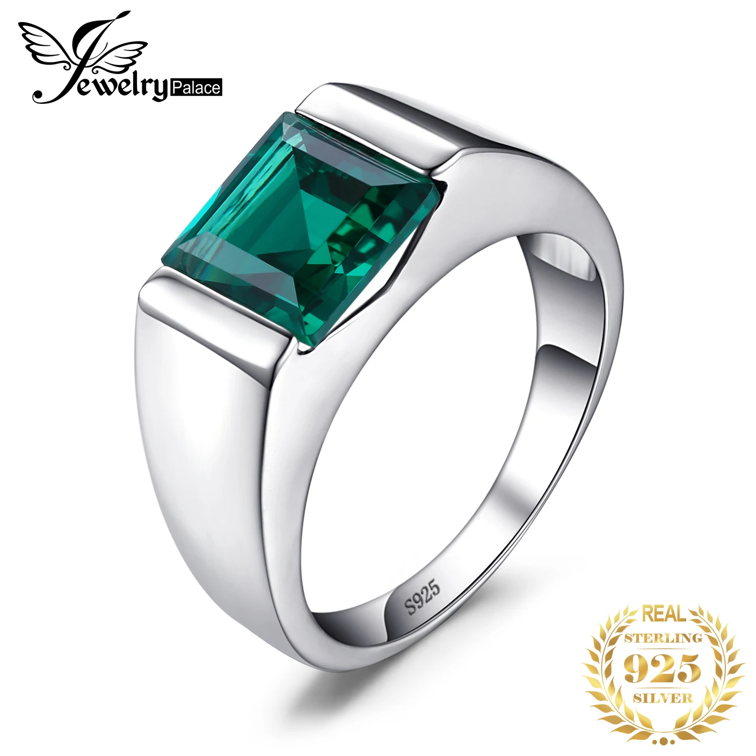 Jewelrypalace Для мужчин площади 2.2ct создания Изумрудный Обручение кольцо 925 Щепка