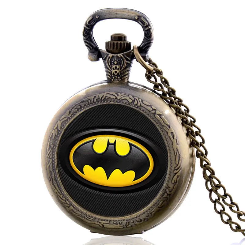 

IBEINA Batman Theme Full Hunter Quartz Engraved Fob Retro Pendant Pocket Watch Chain Gift