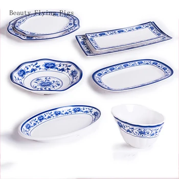 

Blue and white porcelain imitation ceramic flower western steak salad dessert cake sushi home kitchen storage decorative plate