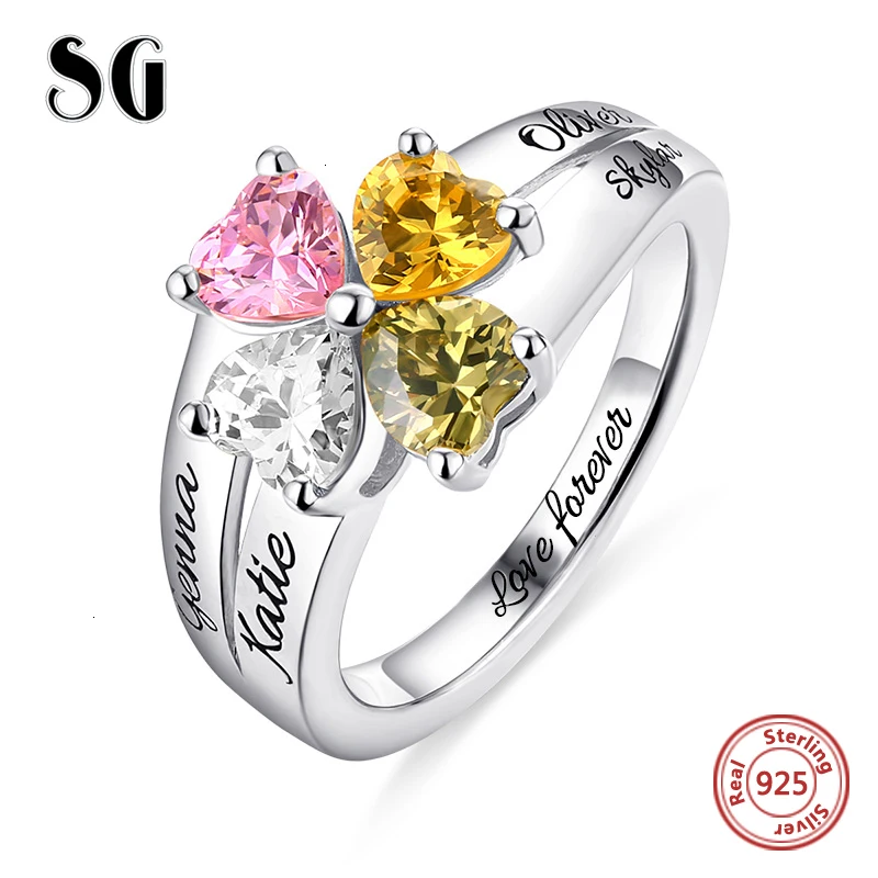 SG NEW 4 Heart 925 sterling silver ring for women Personalized fashion birthday stone weeding jewelry gifts |