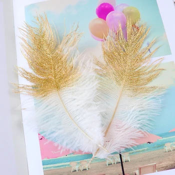 

10PCS Glitter Powder Ostrich feather 15-20cm White feathers Wedding Party Decoration DIY Accessories Crafts Plume