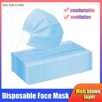 

10/50/100/200pcs Disposable Face Mask Melt Blown Non Wove Fabric 3 Layer Civil Breathable Gauze Mask Adult Blue Face Mouth Mask