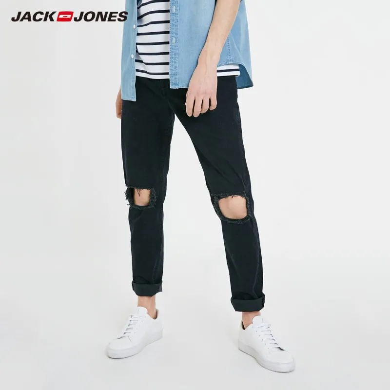 Мужские облегающие джинсы JackJones Стрейчевые хлопковые рваные уличные мужские