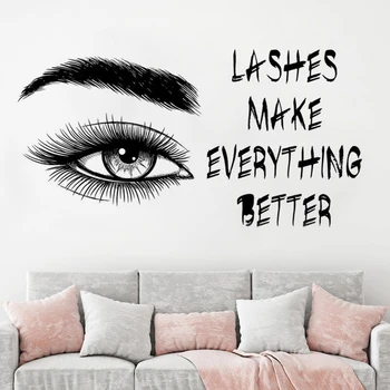 

Eyelashes wall sticker Make Up Eyebrows Lashes Decal Beautiful Girl Beauty Salon decoracion Decal Vinyl Customized Decals HY33