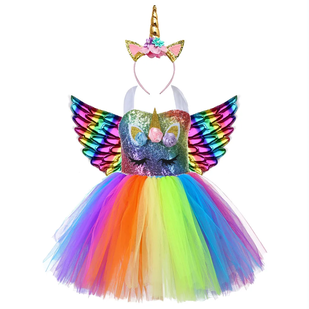 Unicorn Dress Set 1 Милая Детская тематическая вечеринка на день рождения единорога, платье единорога для девочек, топ с блестками радуги, рождественское платье для малышей, детская одежда с единорогом - Цвет: Unicorn Dress Set 1