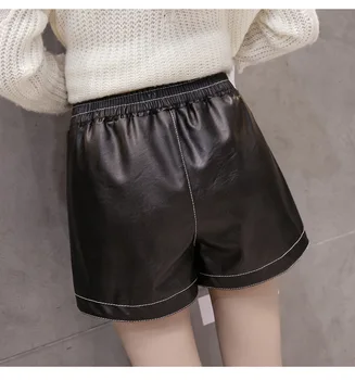 

New Arrival Women Short Pants In Women's Pants High Waist Pu Leahter Loose Shorts Ladies Black mini short LX1644