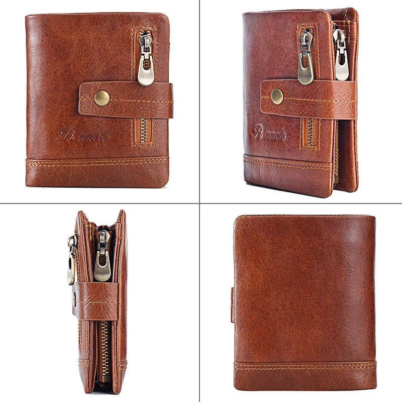 Брендовый мужской кошелек с технологией Rfid винтажный тонкий на молнии для денег