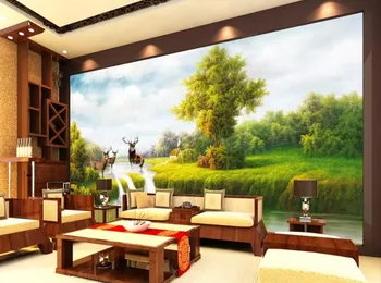 

CJSIR Custom Photo Wallpaper Mural Hand-painted Forest Elk Waterfall Backdrop Decorative Painting Papel De Parede 3d Decors