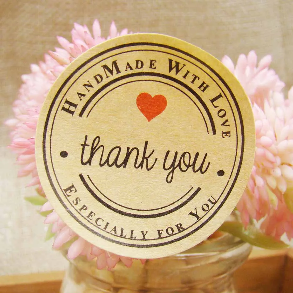 

144pcs/lot Thank You love self-adhesive stickers kraft label sticker Diam 3.5CM For DIY Hand Made Gift /Cake /Candy paper tags