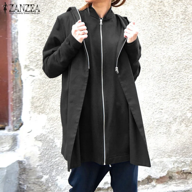 

2019 Pullovers Women Sweatshirts Coats ZANZEA Hooded Hoodies Long Sleeve Female Two-Piece Zipper Hoody Plus Size Jackets Outwear
