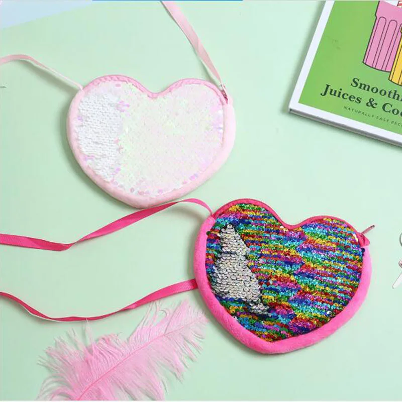Дропшиппинг, Модный милый детский кошелек в форме сердца с блестками, сверкающая сумка-мессенджер, сумка через плечо, сумочка для монет