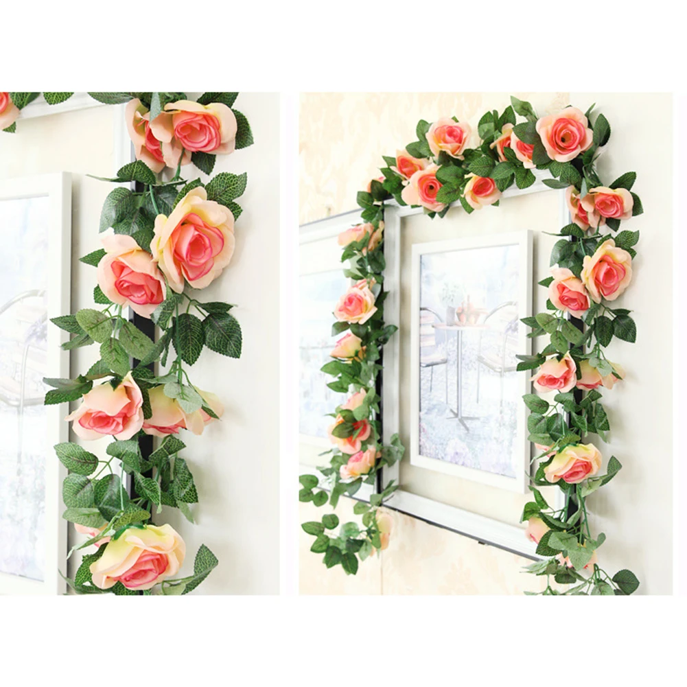 Шампанское 16 Роза моделирование DIY свадебное украшение искусственная Цветочная лоза лист аксессуары для сада отель дома Вечерние Элегантные украшения - Цвет: Шампанское