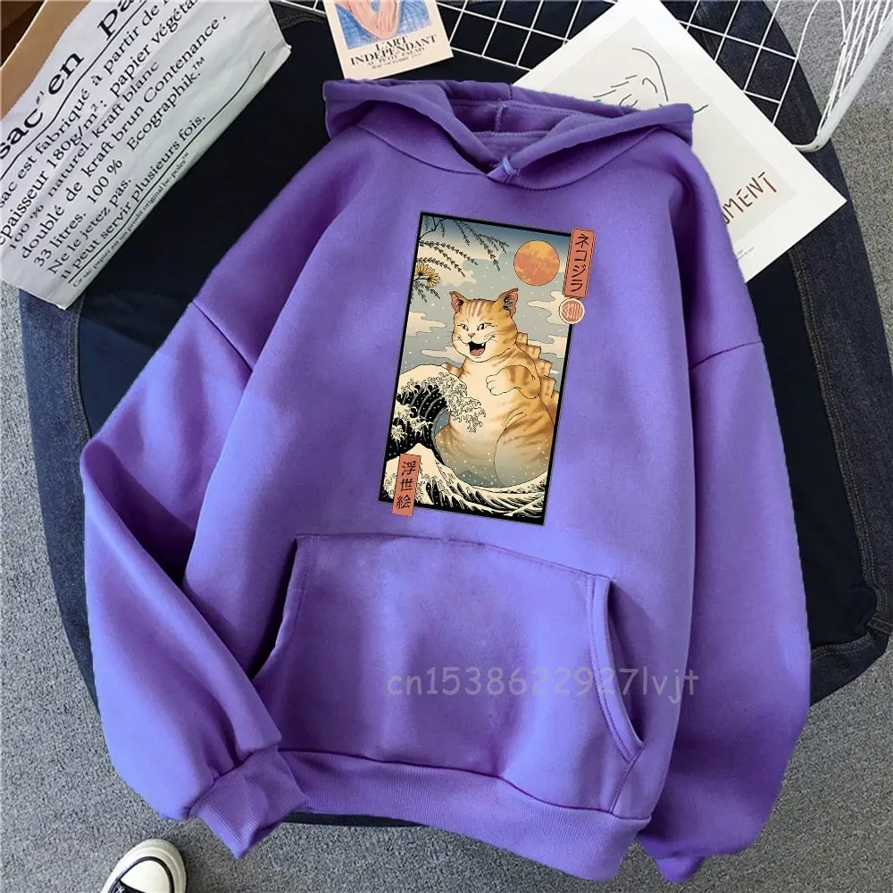 Japanese Hoodie Huge Cat Pattern Printing New Hoodies Comfortable Punk Women Men Sweatshirts Vintage High Quality Pullover