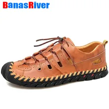 Новинка; летние мужские кожаные сандалии; деловая повседневная обувь на плоской подошве; дышащая уличная пляжная обувь в римском стиле; летняя водонепроницаемая обувь; размеры 39-48