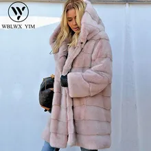Зимнее модное пальто из искусственного меха, Женская свободная теплая меховая куртка с капюшоном, длинные пальто, женское пушистое Мягкое повседневное меховое пальто, толстое пальто